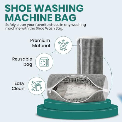 2 Pack Heavy Duty Shoe Wash Bags, 440g Reusable Sneaker Laundry Bags with Auto-Lock Zipper for Sneakers, Slippers & Boots – New2026 - color: Grey