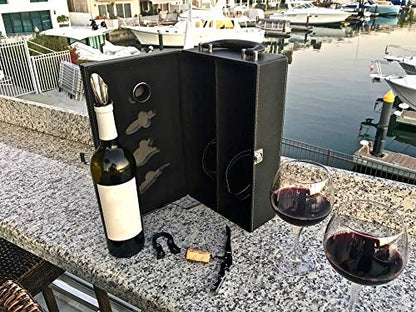 Lifestyle Top Handle Travel Two-Bottle Wine Carrier Case with 4 Piece Wine Accessory Set (Brown) - color: Brown
