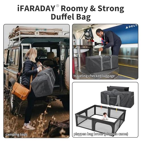 iFARADAY Foldable Duffle Bag for Travel - 75L Large Spare Travel Duffel Bag Lightweight with Trolley Sleeve - Grey - color: Grey