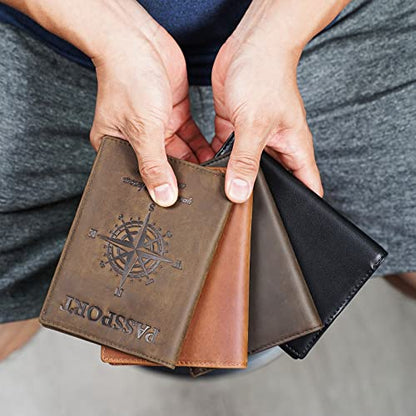 Polare Luxury RFID Blocking Leather Passport Holder Travel Wallet For Men and Women (Dark Brown Compass) - color: V Dark Brown Compass