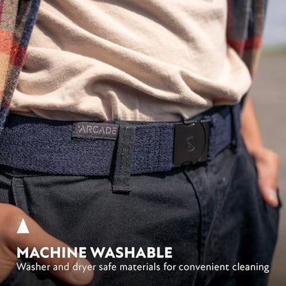 Arcade The Original Unisex Adventure Belt, Heavy Duty Elastic Webbing, Non-Metal Travel Friendly Buckle - color: Foundation - Heather Navy