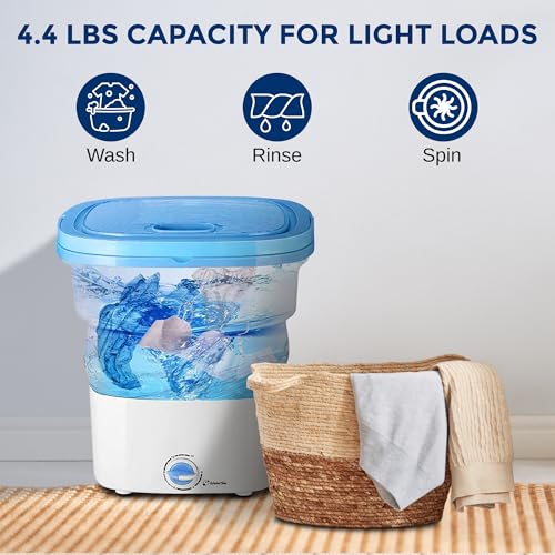 Pure Clean Portable Washing Machine 15L – Foldable Mini Washer for Baby Clothes, Underwear, Small Laundry – Compact Washing Machine for Apartments, Dorms, RV, Camping, Travel