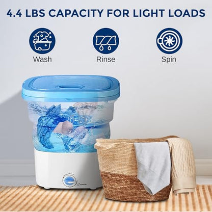Pure Clean Portable Washing Machine 15L – Foldable Mini Washer for Baby Clothes, Underwear, Small Laundry – Compact Washing Machine for Apartments, Dorms, RV, Camping, Travel