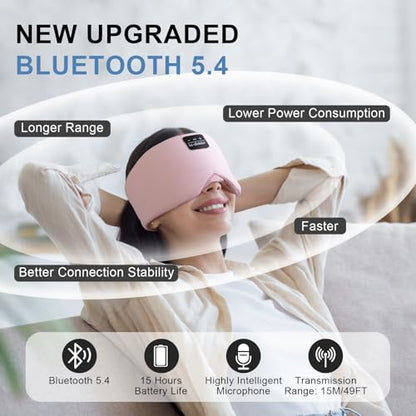 LC-dolida Sleep Mask with Bluetooth Headphones, Ice Silk Sleep Headphones with Bluetooth 5.4, Total Blackout Eye Mask for Sleeping, Sleep Soft Mask for Women Men, All Night Sleep, Travel(Pink) - color: Pink