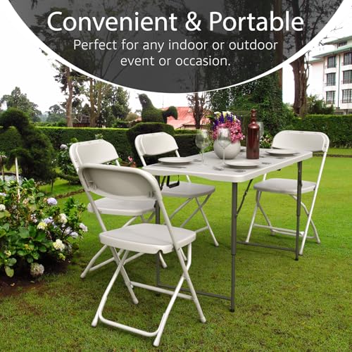 4 Feet Foldable Table Adjustable Height with Built in Handle, Steel Legs | 4FT Heavy Duty Portable | Perfect for Party Dining Wedding Events Picnic Indoor Outdoor Camping Utility Folding - 4 Foot - color: White, size: 4 FT