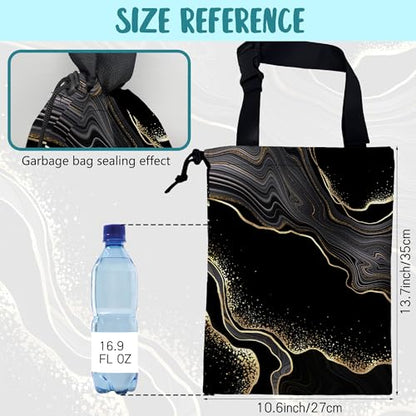 Car Garbage Bag Abstract Marble Golden Veins Drawstring Car Trash Bag Hanging for Back Seat with Adjustable Buckle Canvas Vehicle Trash Can Easy-to-Install - color: Abstract Marble Golden Veins