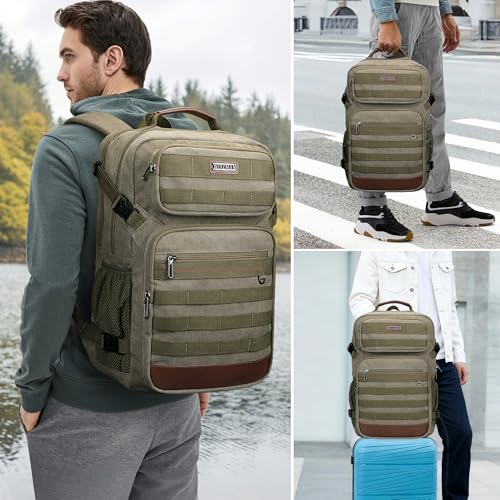 WITZMAN Canvas Travel Backpack for Men Multiple Pockets Fit 16 inch Laptop Backpack Carry-on Airline Approved(A8025 Army Green) - color: Army Green