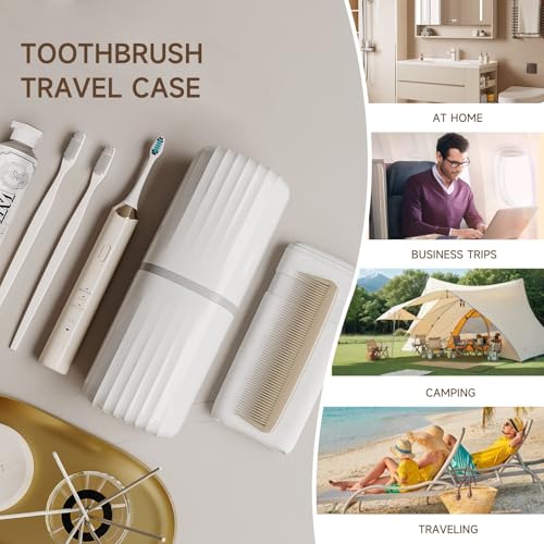 Topavatop Toothbrush Travel Case, 2 in 1 Toothbrush Holder and Rinse Cup, Large Capacity Toothbrush Cup with Cover, Portable Travel Toothbrush Holder for Traveling, Camping, Trip - 1Pcs - White - color: White