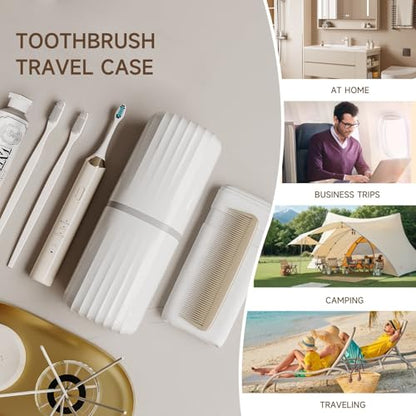 Topavatop Toothbrush Travel Case, 2 in 1 Toothbrush Holder and Rinse Cup, Large Capacity Toothbrush Cup with Cover, Portable Travel Toothbrush Holder for Traveling, Camping, Trip - 1Pcs - White - color: White
