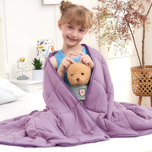Purple Weighted Blanket Kids 5lbs, 36"x48", Cooling Heavy Throw Blanket for 20-40lbs, Microfiber Soft Thick Big Blankets Weighted Comforter Breathable Gift for Sleeping - color: Dark Purple/Light Purple, size: 36"x48"-5lbs
