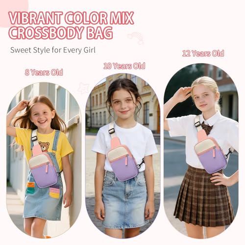 Birthday Gifts for 8 9 10 11 12 Year Old Teens Girls Kids, Fanny Pack Crossbody Bag Sling Belt Bags Purse, Dorm Travel Essentials for Girls Fashion, Preppy Tween Teen Girl Gift Trendy Stuff - color: Beige & Lavender Purple
