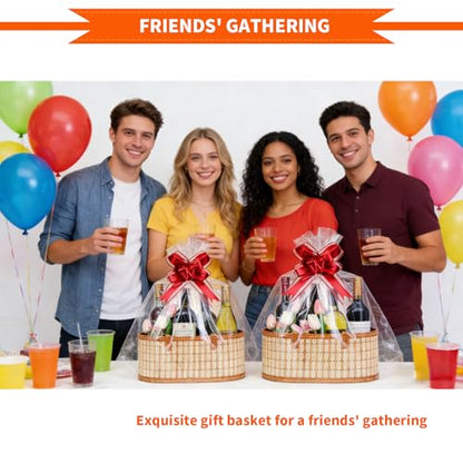 OCMML 2 Set Baskets for Gifts Empty, Foldable Bamboo Gift Basket Kit with Handles, Large Woven Empty Fruit Basket for Christmas, Housewarming, Birthday Party Fillers (13.8"X 7.9" X 6.0")