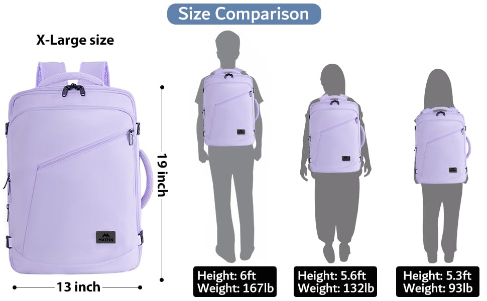 MATEIN Carry on Backpack for Women, 40L Heavy Duty Travel Backpack Airplane Approved, Expandable Simple Fashion Daypack, Frequent Traveler Gifts, Light Purple - color: Light Purple, size: X-Large