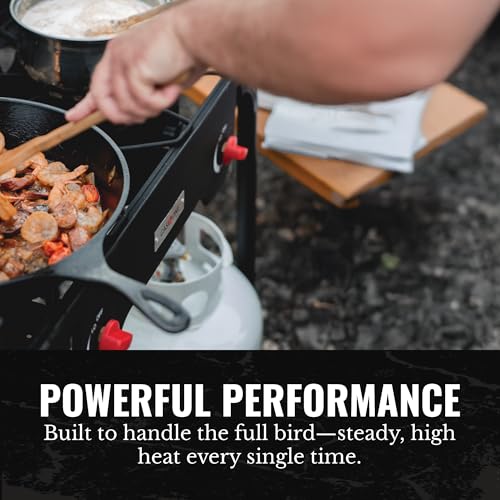 Gas One Propane Double Burner Two Burner Camp Stove Outdoor High Pressure Propane 2 Burner Adjustable PSI Regulator and 4ft Hose With Removable Legs - size: 2 Burner without Windguard