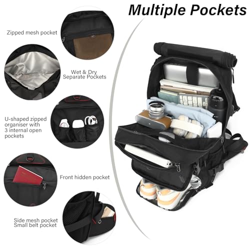 Travel Backpack for Men & Women, 35L Large Backpack Fit for 15 Inch Laptop Durable Convertible Duffle Bag with Shoe Compartment, Wet Pocket