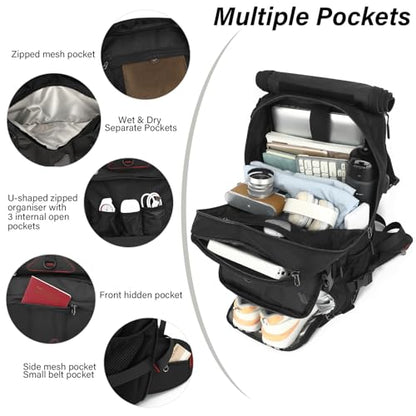 Travel Backpack for Men & Women, 35L Large Backpack Fit for 15 Inch Laptop Durable Convertible Duffle Bag with Shoe Compartment, Wet Pocket