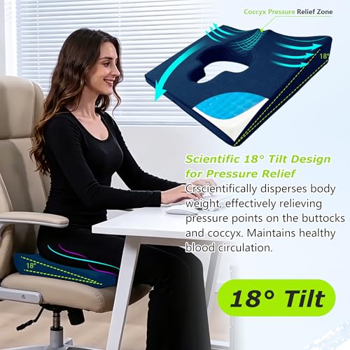 Gel Wheelchair Seat Cushion,Bed Sore Cushions for Butt,Gel Cushion for Pressure Relief,Donut Pillow for Tailbone Pain Relief,Sciatica,Coccyx,hemorrhoid Pillow,Cushion for Office Chair(Blue) - color: Blue