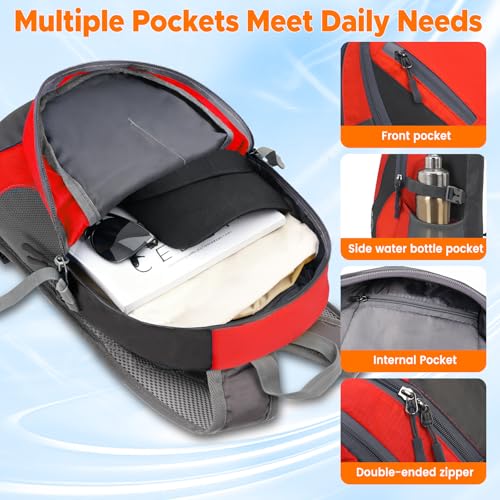 sunhiker Small Hiking Backpack Women Men 20L Lightweight Travel Backpack Daypack Casual Backpack For Cycling Outdoor Camping - color: Red