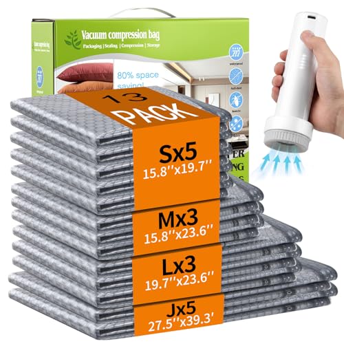 13 Pack Vacuum Seal Bags for Clothing Travel with Electric Pump, Space Saver Vacuum Storage Bags Sealed, Compression Packing Bags for Luggage, Blankets Clothes, Comforter (2 Jumbo+3 L+3 M+5 S) - style: Vacuum Seal Bags for Clothing Travel