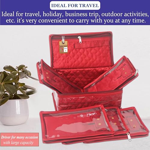 atorakushon Satin Makeup Pouches Cosmetic Necklace Earrings Jewellery Organizer For Women Maroon (Maroon) - color: Maroon