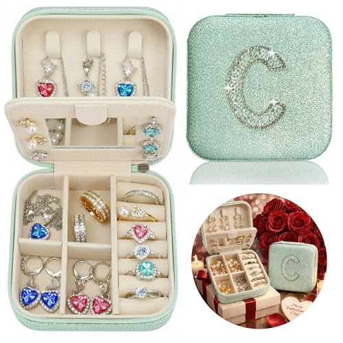 Mothers Day Gift Travel Jewelry Case for Women, Large Jewelry Organizer with Straps, Secure Storage, Better Organization, Gift for Bridesmaid, Daughter, Granddaughter - color: Green C