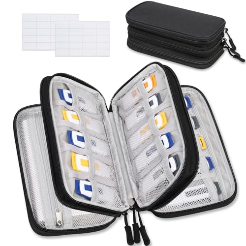Lacdo USB Flash Drive Case, USB Case Organizer Thumb Drive Holder Portable Storage Bag Large Capacity for SanDisk/Samsung Flash Drives Jump Drive Memory Stick, SD Card, Cables, with Labels, Black