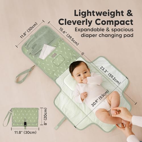 KeaBabies Portable Diaper Changing Pad, Travel, Car - Large Waterproof Baby Changing Mat, Wipeable, Padded, On The Go Travel Diaper Clutch Bag, Easy to Use Pockets for Newborn Essentials (Acacia) - color: Acacia