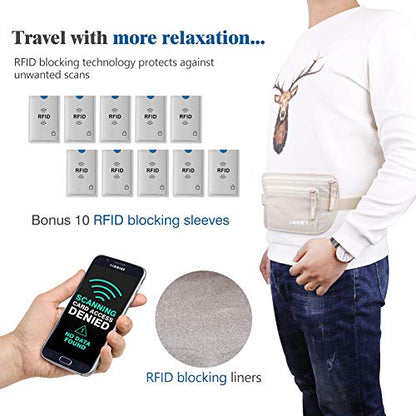 Money Belt for Travel Women and Men Slim Hidden Travel Wallet with RFID Blocking - color: Cream