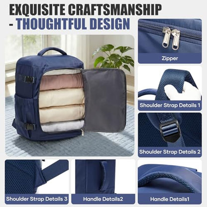 suwasp Travel Backpack for Women Men, Ryanair Backpack 40x30x20CM Airline Approved Personal Item Travel Bag, Carry On Backpack Fits 14 Inch Laptop, 180° Opening, Fits Flight Underseat, Navy Blue - color: Navy Blue