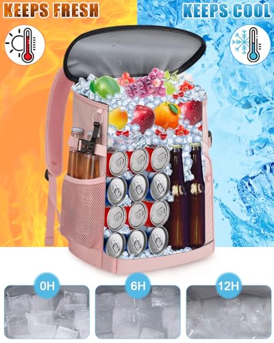Cooler Backpack Insulated Leakproof Waterproof Backpack Cooler Bag 30/45 Cans, Large Capacity Lightweight Travel Camping Beach Backpack Cooler Ice Chest for Men and Women - color: light pink, size: 30 Cans