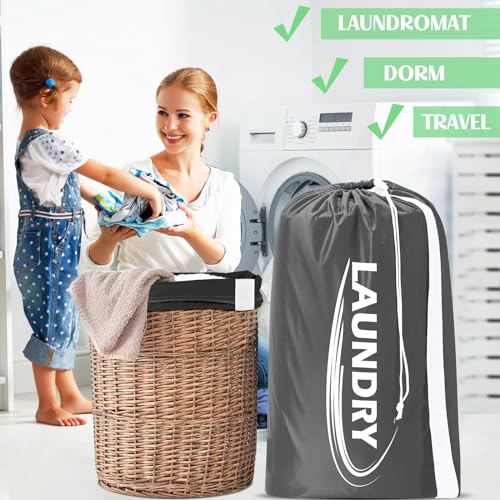 Sylfairy 2 Pack XL Laundry Bag with Strap,Heavy Duty Travel Laundry Bag,Rip-Stop Dirty Clothes Shoulder Bag with Drawstring,Easy Fit a Laundry Hamper or Basket Travel Essentials - color: Black+Grey