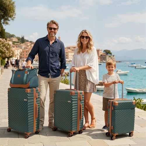 Cosbarn Luggage Sets 5 Piece with TSA Lock Spinner Wheels, Unisex Hard Case ABS Suitcase Set, Hardshell Lightweight Waterproof Travel Hardside Suitcases with Wheels for Women Men, Dark Green - color: DarkGreen, size: 5 Piece Sets (20/24/28/Db/Tb)