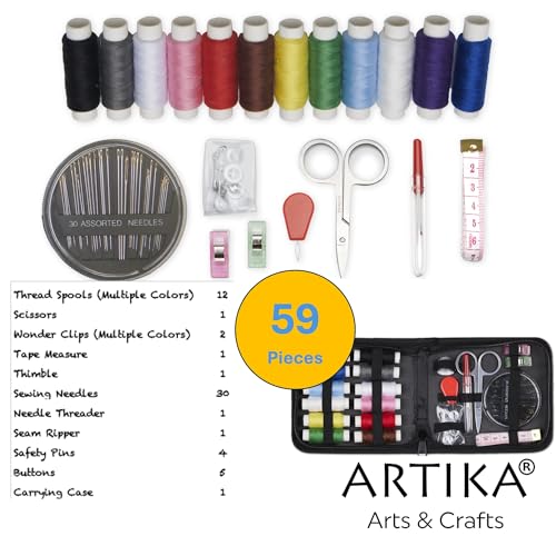 ARTIKA Travel Sewing Kit, 59-Piece Portable Kit for Travel, Includes Scissors, Thread, Tape Measure - Sewing Accessories and Supplies - style: Sewing kit 59 PCS