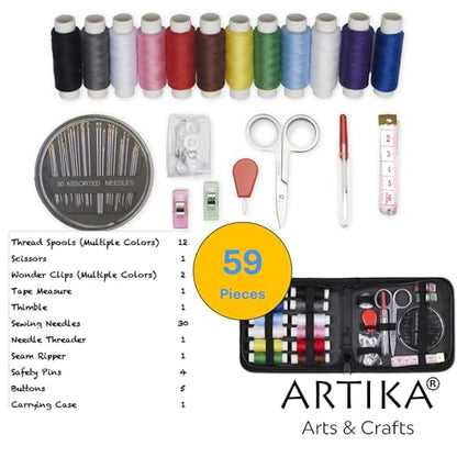 ARTIKA Travel Sewing Kit, 59-Piece Portable Kit for Travel, Includes Scissors, Thread, Tape Measure - Sewing Accessories and Supplies - style: Sewing kit 59 PCS
