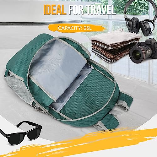 ZOMAKE Lightweight Packable Backpack 35L, Light Foldable Backpacks Water Resistant Collapsible Hiking Bag, Compact Folding Day Pack for Travel Camping(Dark Green) - color: Dark Green