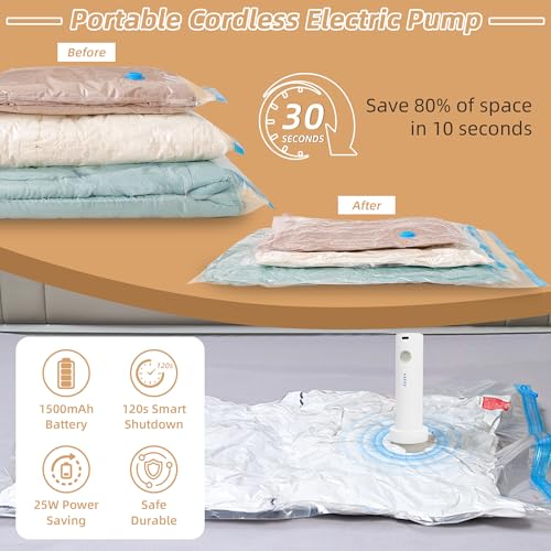 Travel Vacuum Bags with Rechargeable Pump,18 Pack Vacuum Storage Seal Bags for Clothing Suitcase Backpack, Space Saver Compression Clothes Storage Bag (18 Combo+ Electric Pump) - style: 18 Combo+ Electric Pump