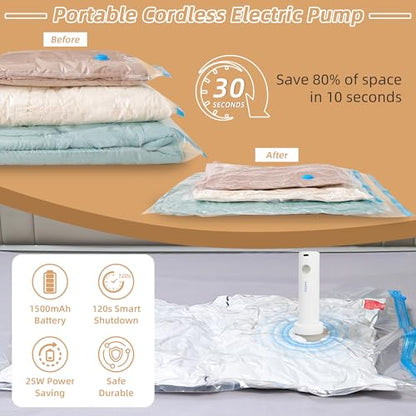 Travel Vacuum Bags with Rechargeable Pump,18 Pack Vacuum Storage Seal Bags for Clothing Suitcase Backpack, Space Saver Compression Clothes Storage Bag (18 Combo+ Electric Pump) - style: 18 Combo+ Electric Pump