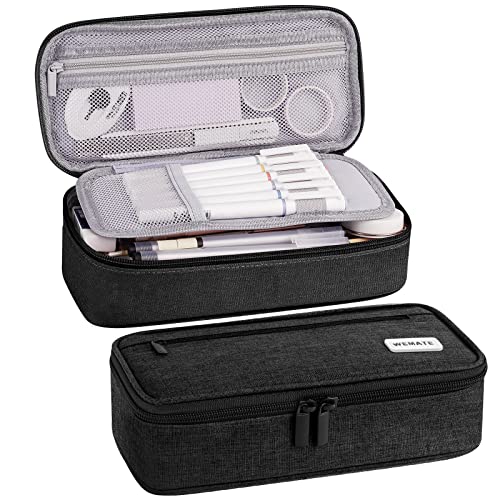 WEMATE Pencil Case, Large Storage Organizer, Makeup Bag, Teacher Must - have, Big Pencil Pouch, Marker Case for College - color: Black