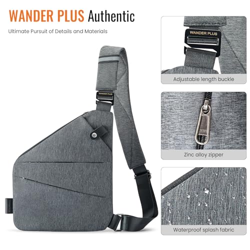 WANDER PLUS® Anti Theft Crossbody Bag, Shoulder Bag Anti-theft Design for Travel, Sport, Work - color: Grey