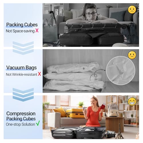 OlarHike 6 Set Compression Packing Cubes for Travel Essentials,Compressible Expandable Space Saver Bags for Organizing Clothes,Luggage Suitcase Garment Bags with Over 1000 pcs Mesh Holes(Black) - color: Black