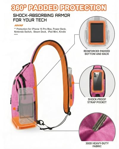 Sling Backpack for Women & Men, Crossbody Travel Bag with Water Bottle Holders, 17 Pockets, Quick-Access Phone Pocket, Hidden Security Pocket, Fits 11" Tablet, for Daily Carry, Travel, Theme Parks - color: H-violet