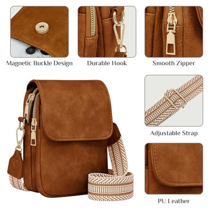 Fashion Small Crossbody Bags for Women Trendy Designer Cell Phone Purses Wallets with Card Holder Anti Theft Travel - color: Brown