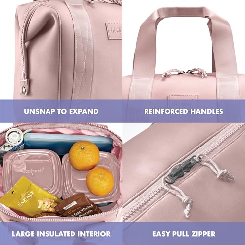 Fit & Fresh Remi Lunch Bag for Women Work – Neoprene Lunch Tote with Containers & Ice Pack, Reusable Meal Prep Lunch Box, Large Capacity, Machine Washable, Mauve - color: Mauve