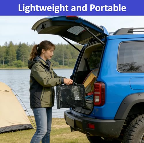 Gawerk Folding Portable Camping Grill Table, Lightweight Adjustable Height Metal Aluminum Picnic Table with Heat-Resistant Mesh Top for Outdoor, Barbeque, Camping & Travel, 24" x 16", Black