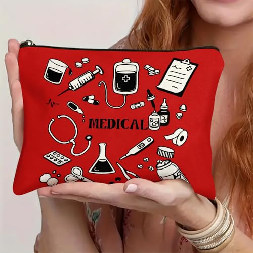 Medicine Storage Pouch with Diabetes, Medicines Bag, and Medical Supply Designs, White Canvas Zipper Cases, Multi-Use Functionality (Gift for Birthdays, Graduation, Christmas) (Style F) - style: Style F