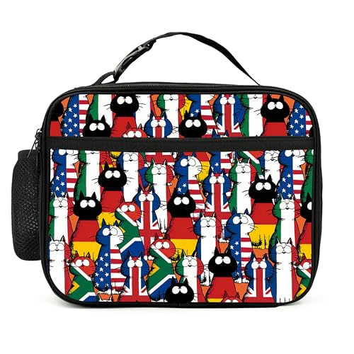 Cat Flag Lunch Bag Insulated Reusable Lunch Box Cooler Thermal Tote Bag For Teenage Boys Girls School Beach - color: Cat Flag