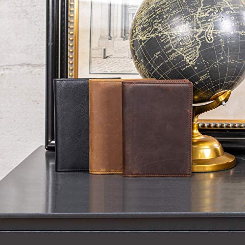 Polare Men's Slim RFID Blocking Leather Passport Holder Travel Bifold Wallet (Black) - color: Black