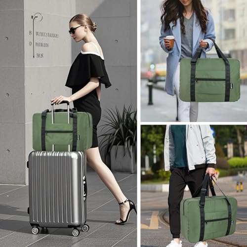 Small Duffle Bag for Men Women, Mini Gym Bag Foldable Travel Tote Carry On Luggage with Trolley Sleeve, Army Green - color: Army green, size: 23L