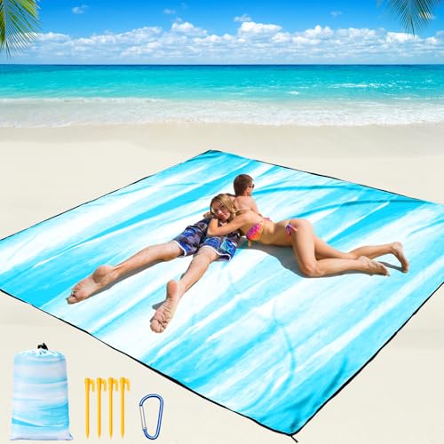 WIWIGO Beach Blanket Waterproof Sandproof Beach Mat 79" X 83"/10'x9'for 2-8 Adults Quick Drying Outdoor Picnic Mat Beach Accessories for Travel, Camping, Hiking - color: Blue and White Splattered With Color, size: 120" X 108"（1-8person）