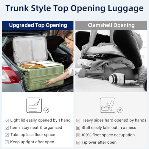 HanTrip Hard Shell Suitcases 24 Inch Check in Luggage with Spinner Wheels Cup Holder, Lightweight Top Opening Expandable Luggage Hard Case Rolling Medium Checked Suitcase with Lock, Bamboo Green - color: Bamboo Green, size: Expandable 24 Inch